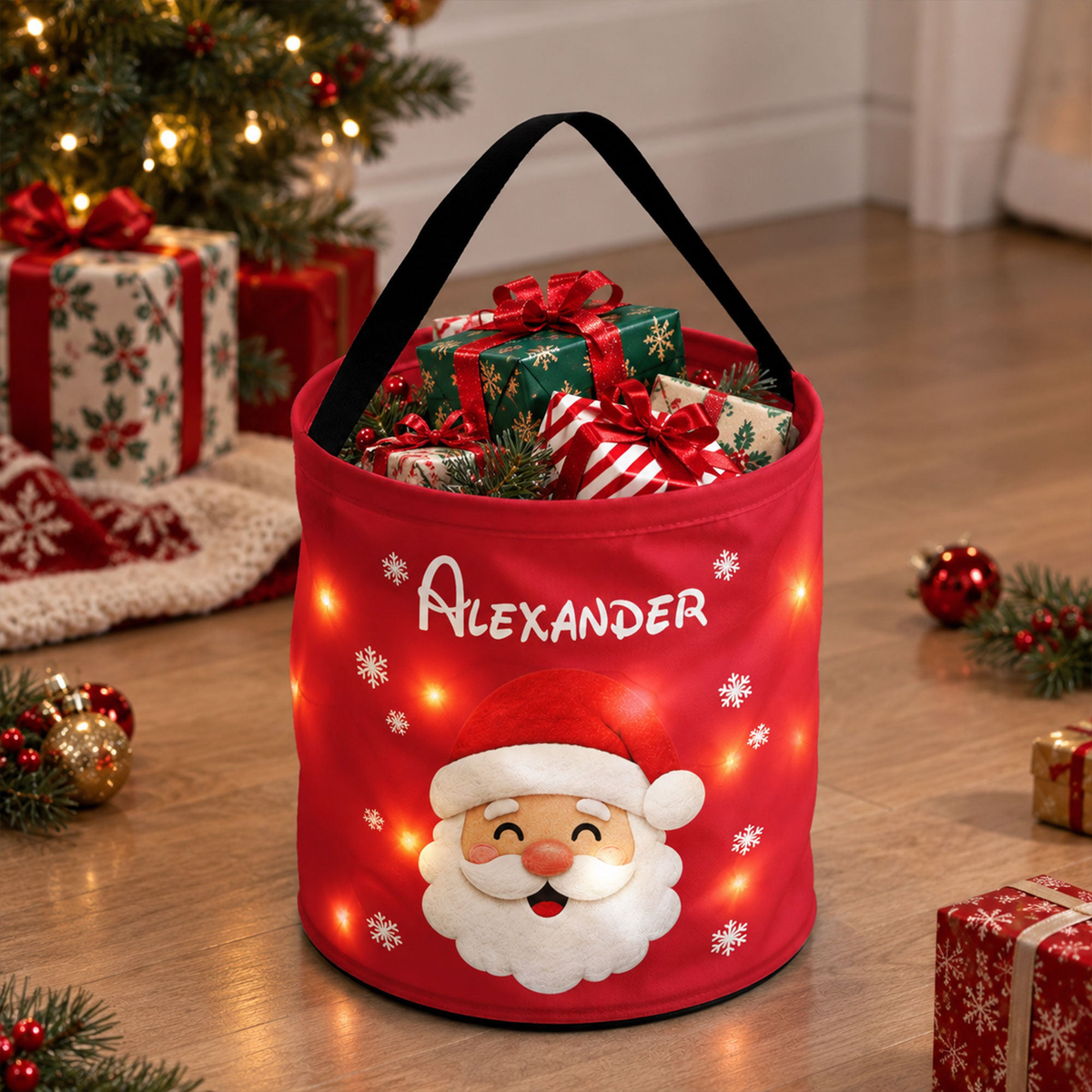 Christmas Gift Bag, Christmas Bag With Name, Holiday Gift Bag, Santa Gift Bag, Family Christmas Sack - Personalized Basket