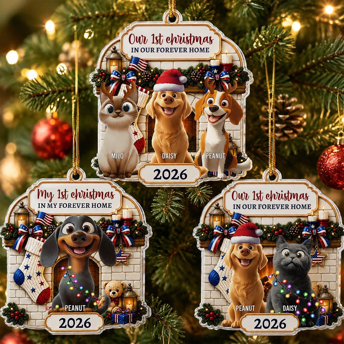 Christmas Gift For Pet Lover First Christmas In Forever Home 2026 American 250Th Anniversary - Personalized Ornament