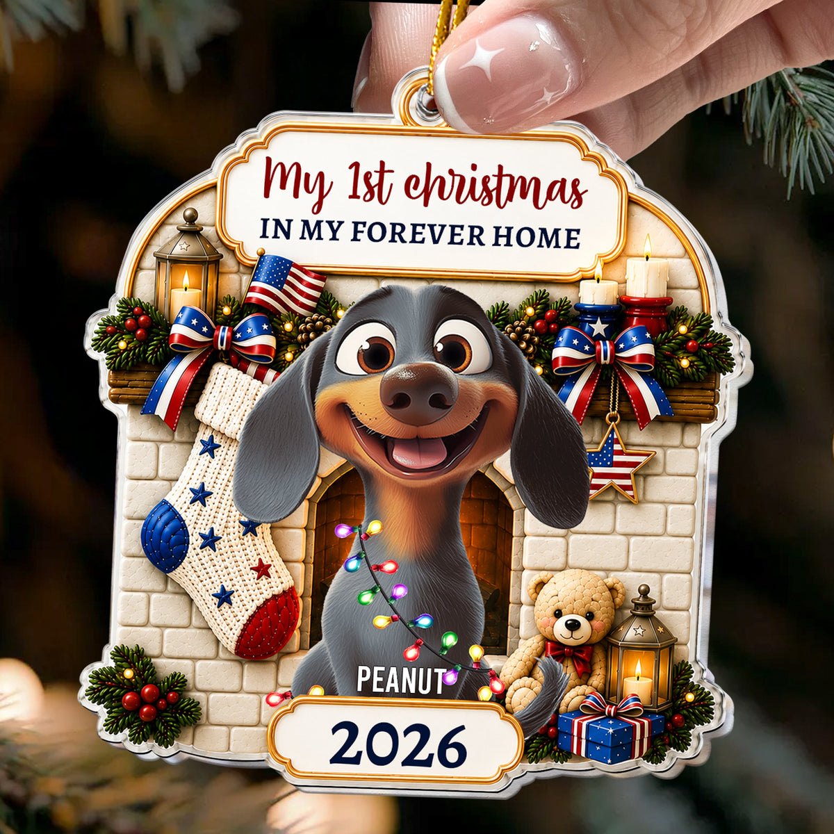 Christmas Gift For Pet Lover First Christmas In Forever Home 2026 American 250Th Anniversary - Personalized Ornament