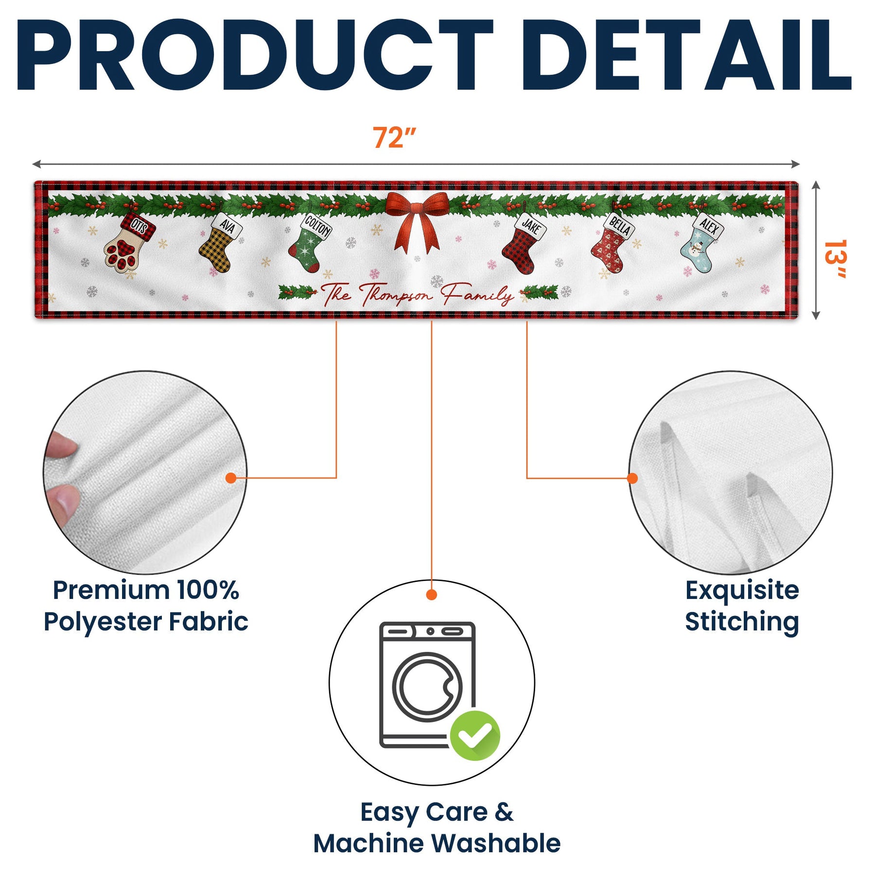 Christmas Together - Custom Family Name, Stocking Xmas Theme - Personalized Table Runner