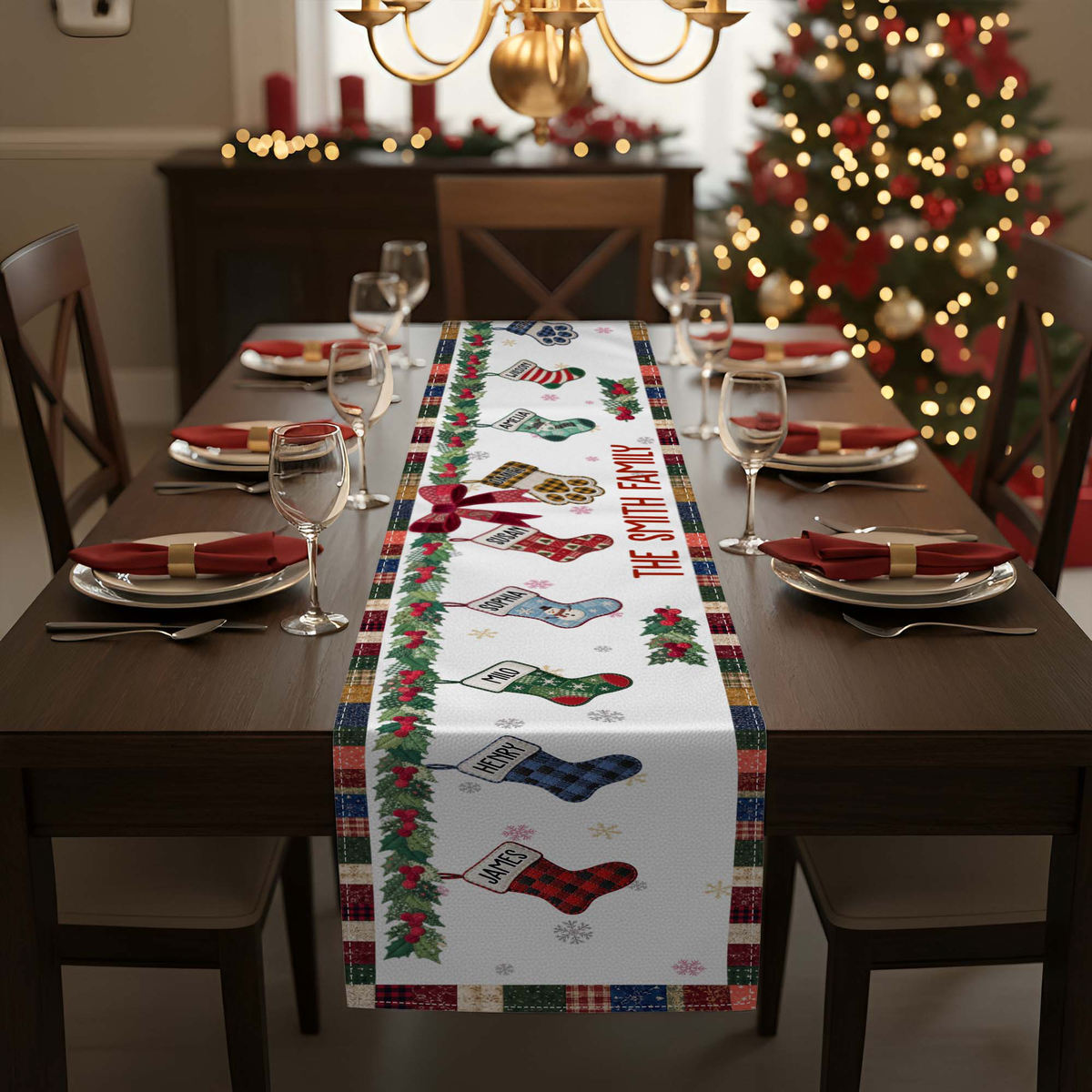 Christmas Together Patchwork Print Stocking - Personalized Table Runner