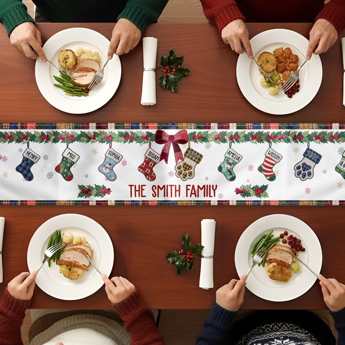 Christmas Together Patchwork Print Stocking - Personalized Table Runner