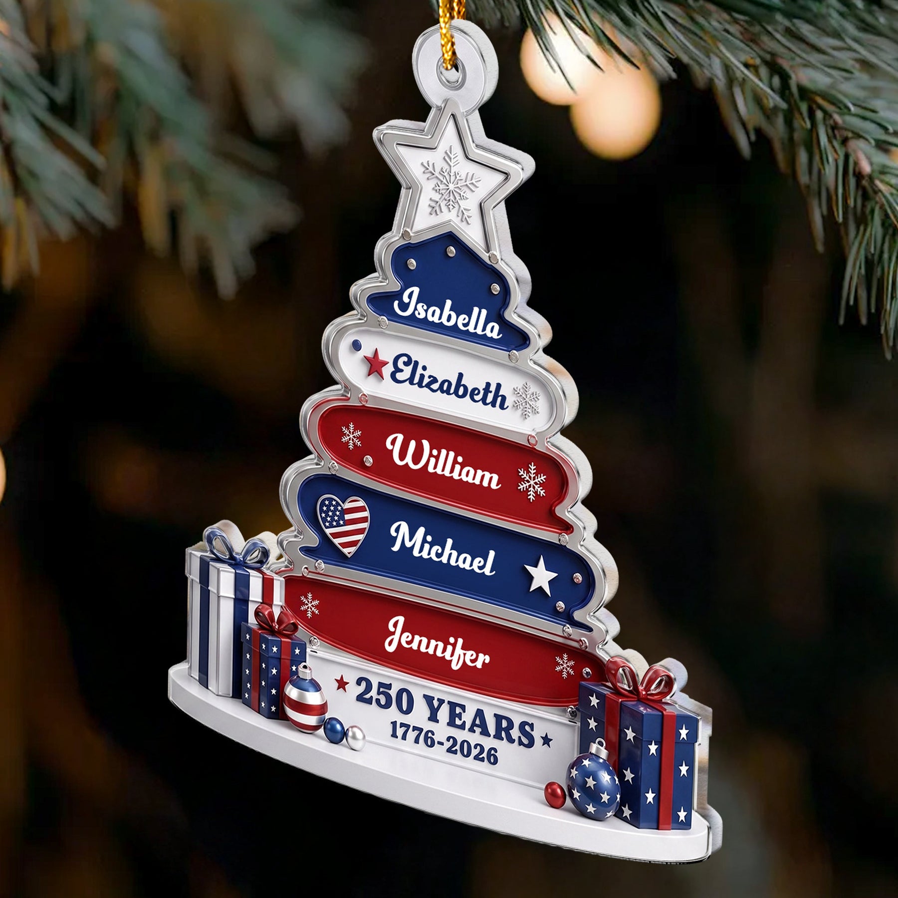 Christmas Tree Name America 250th Anniversary Christmas Gifts For Family, Siblings, Friends - Personalized Ornament