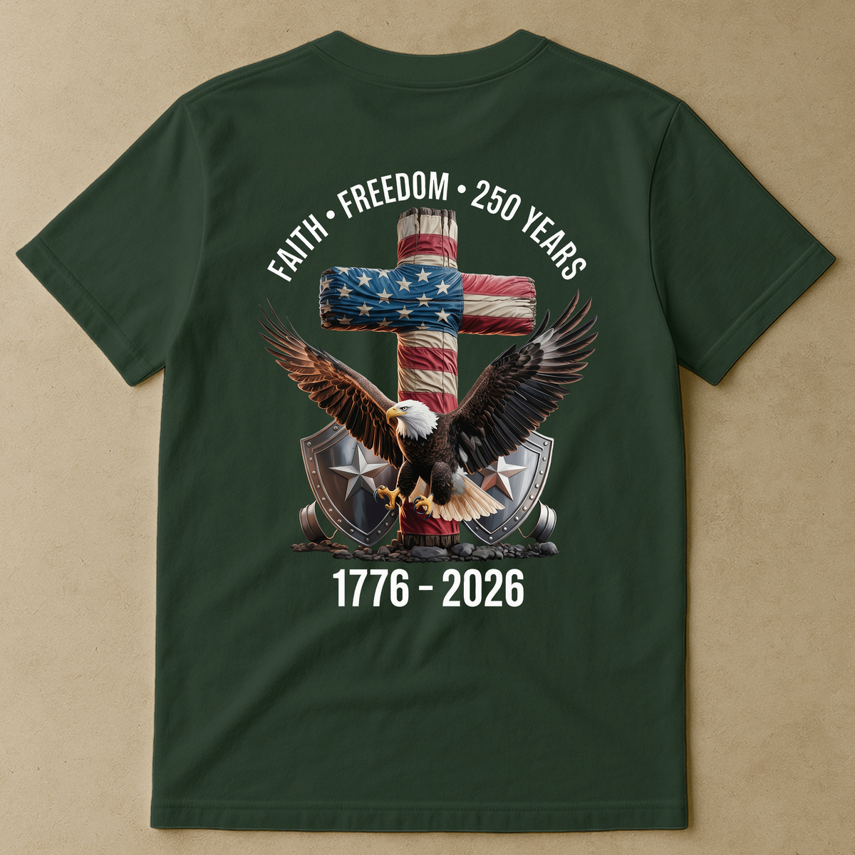 Faith Freedom 250 Years Eagle & Cross - Back Printed Shirt