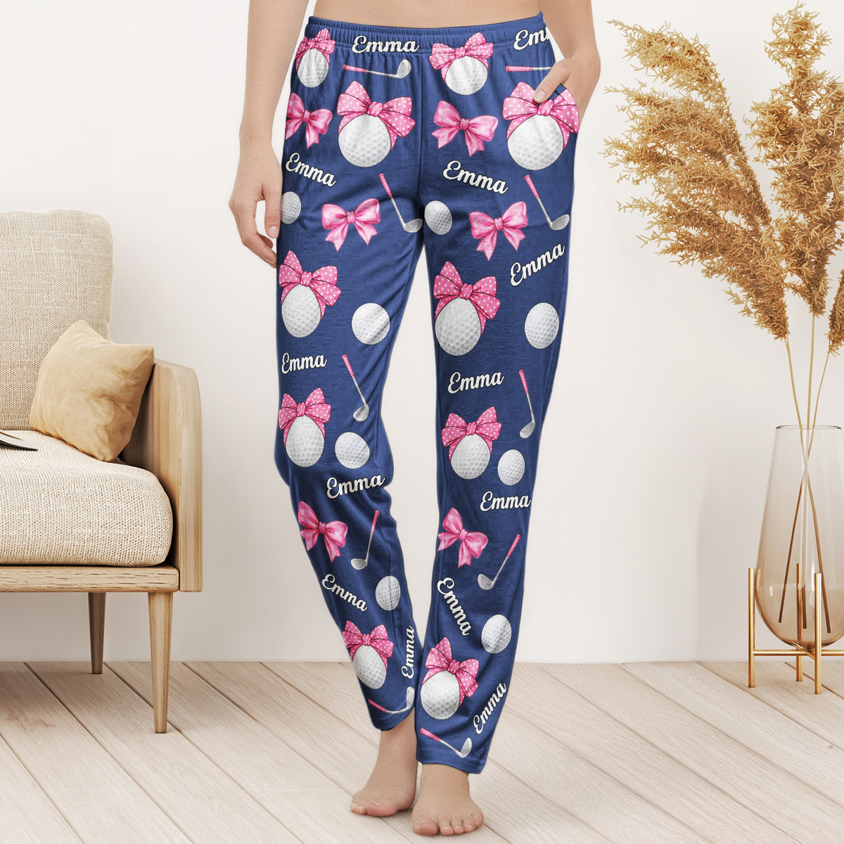 Coquette Bow Golf Custom Name Gift For Golfer, Golf Lovers - Personalized Lounge Pants