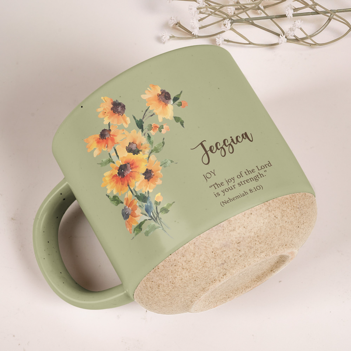Custom Birth Flower Initial With Bible Verse - Personalized Mug