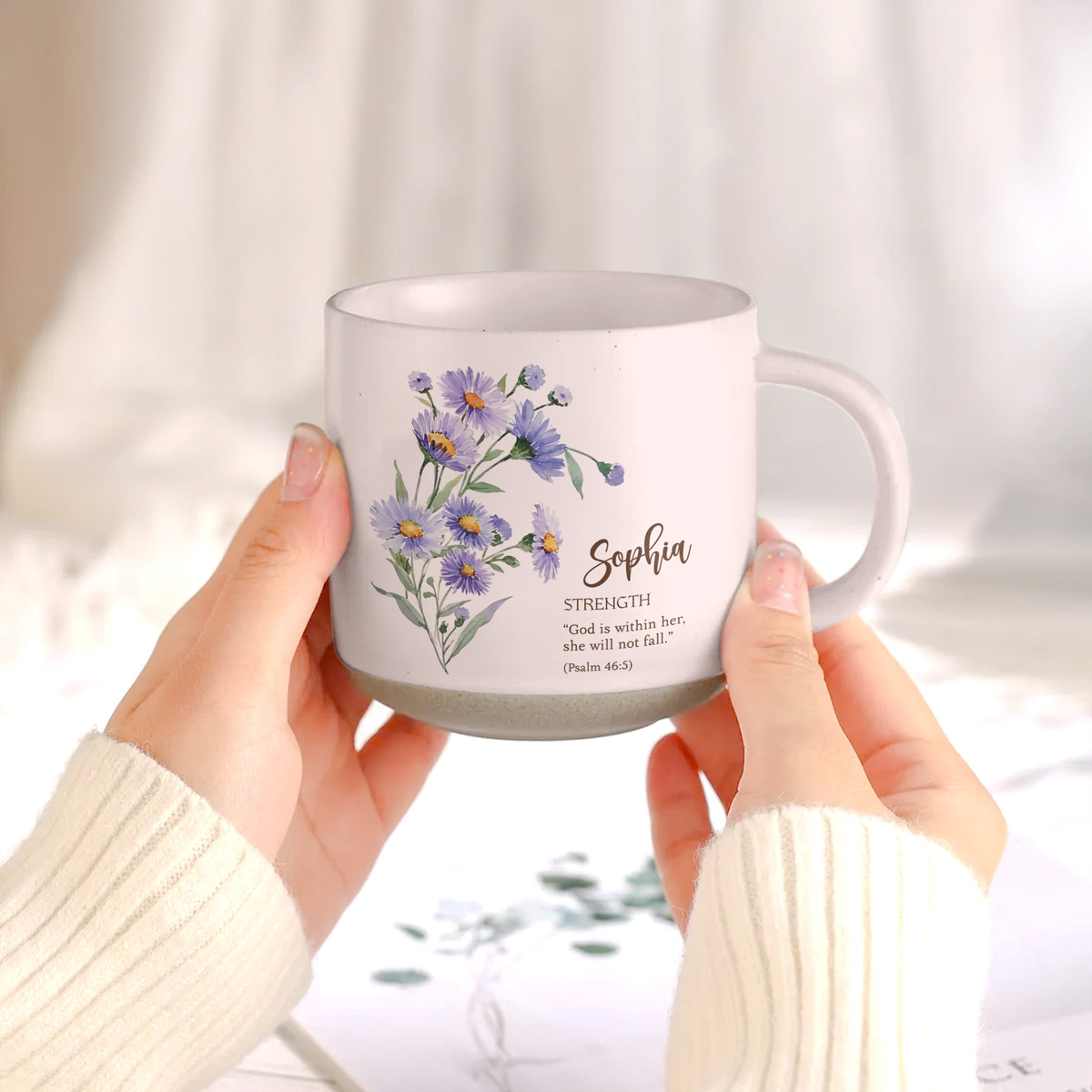 Custom Birth Flower Initial With Bible Verse - Personalized Mug
