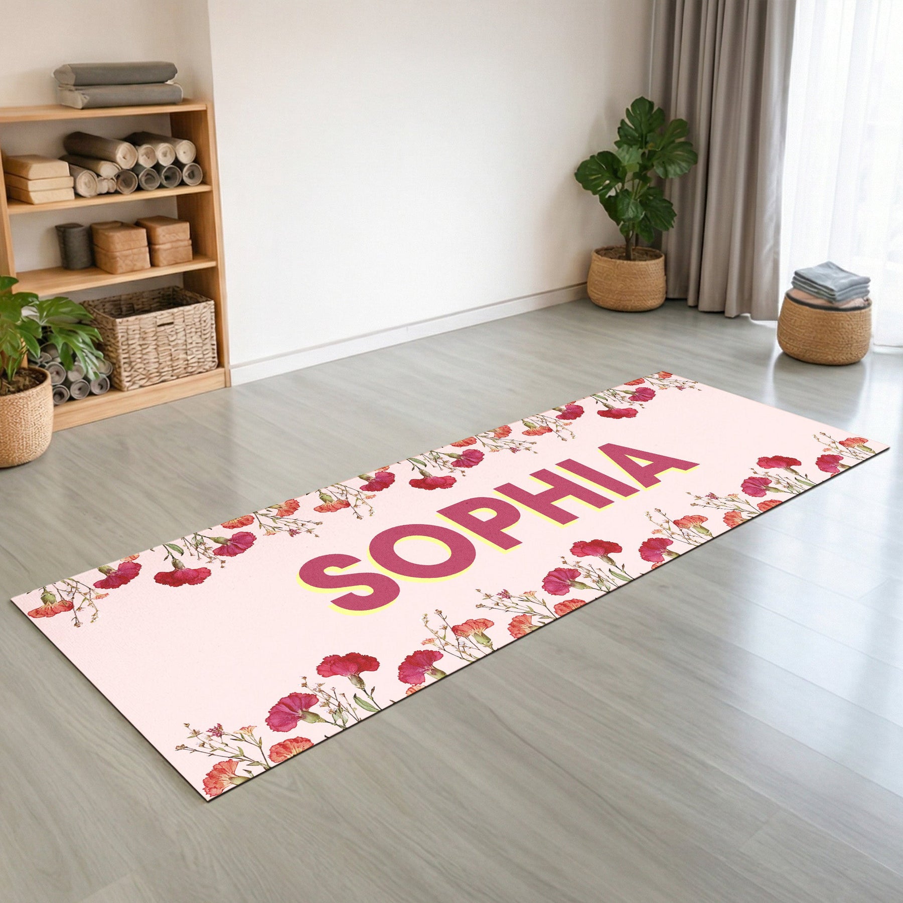 Custom Birth Flower With Name Gift For Her - Personalized Yoga Mat