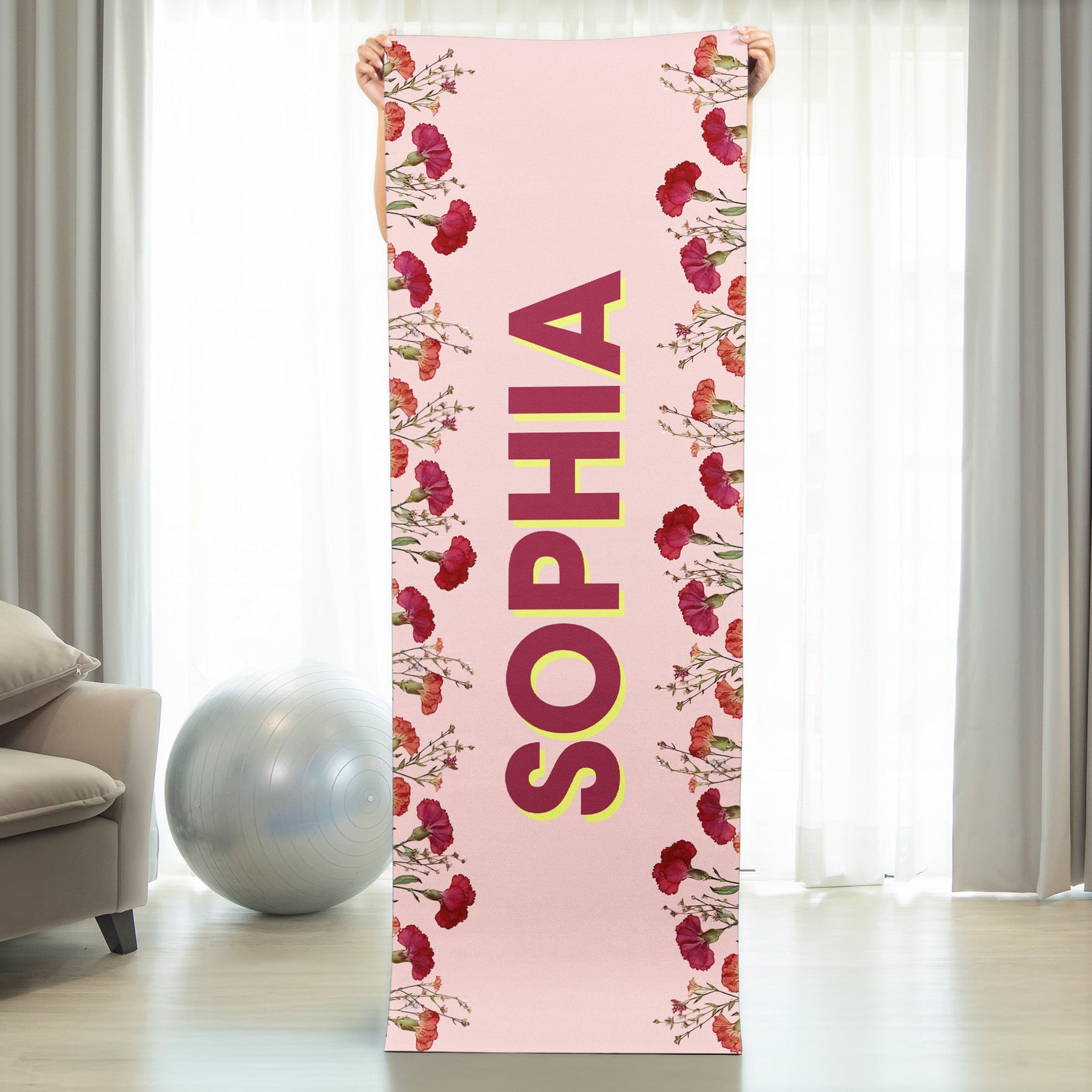 Custom Birth Flower With Name Gift For Her - Personalized Yoga Mat