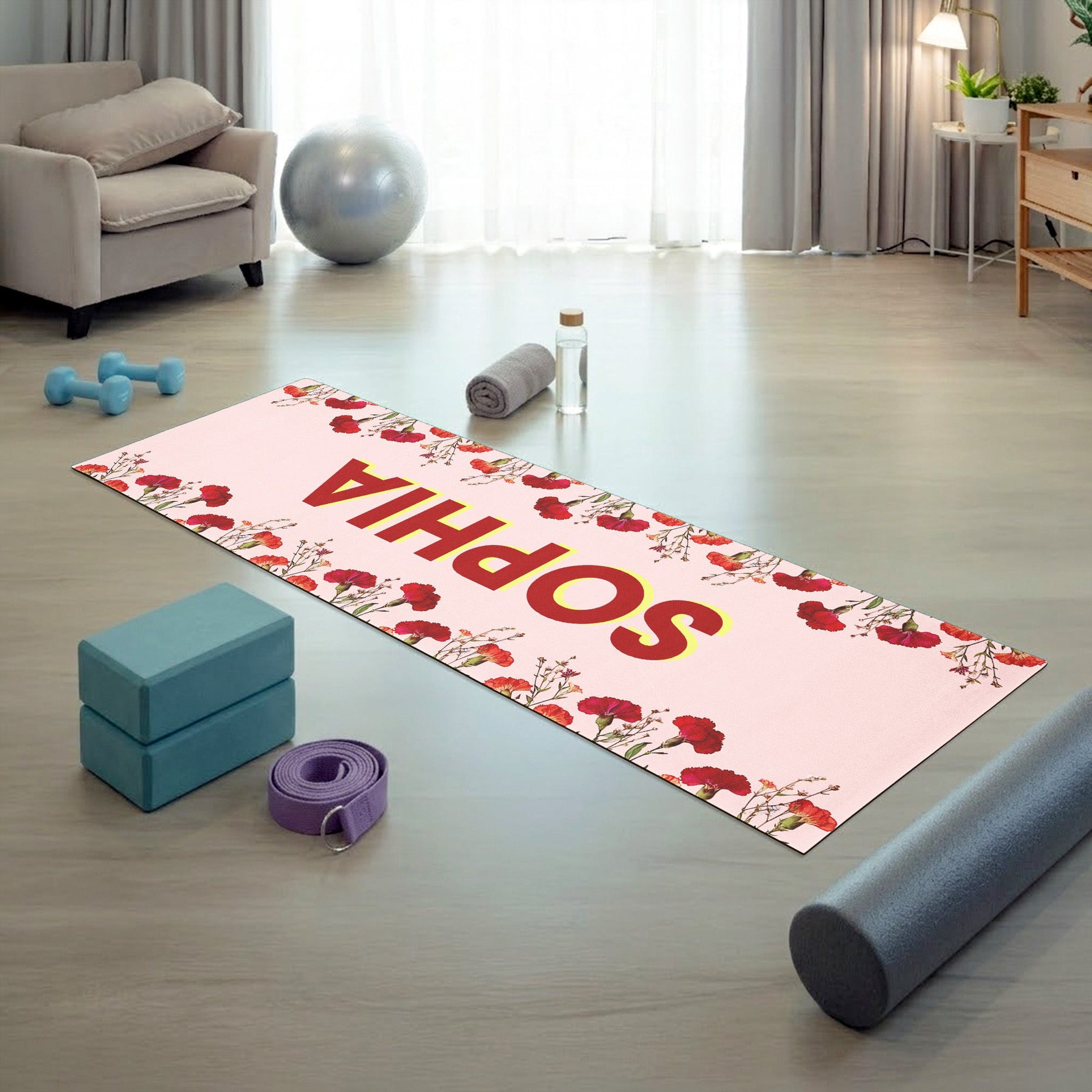 Custom Birth Flower With Name Gift For Her - Personalized Yoga Mat