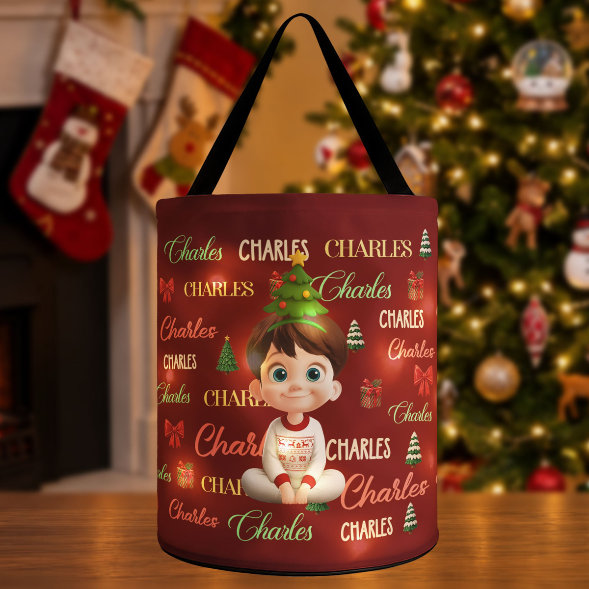 Custom Charaacter Christmas Gift Bag, Christmas Bag With Name, Holiday Gift Bag, Santa Gift Bag, Family Christmas Sack - Personalized Basket