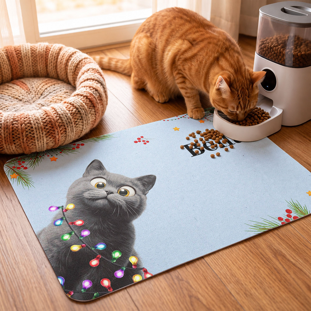 Custom Christmas Dog Cat Food Bowl Mat, Holiday Pet Placemat, Christmas Gift For Pet Lovers - Personalized Pet Feeding Mat