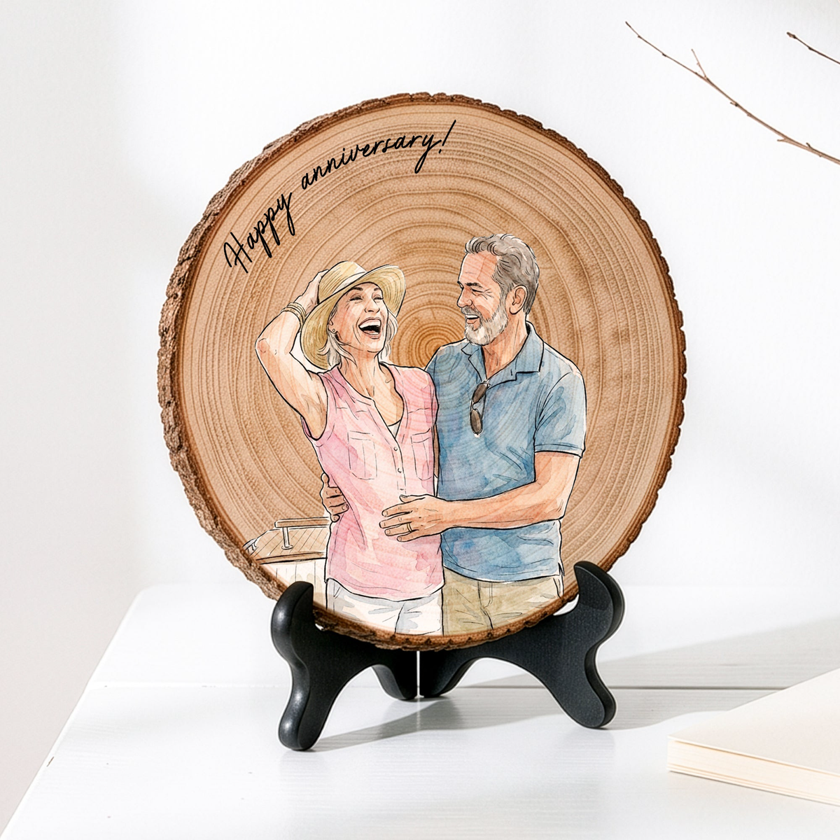 Custom Couple Photo Watercolor Forever & Always - Personalized Wooden Plaque