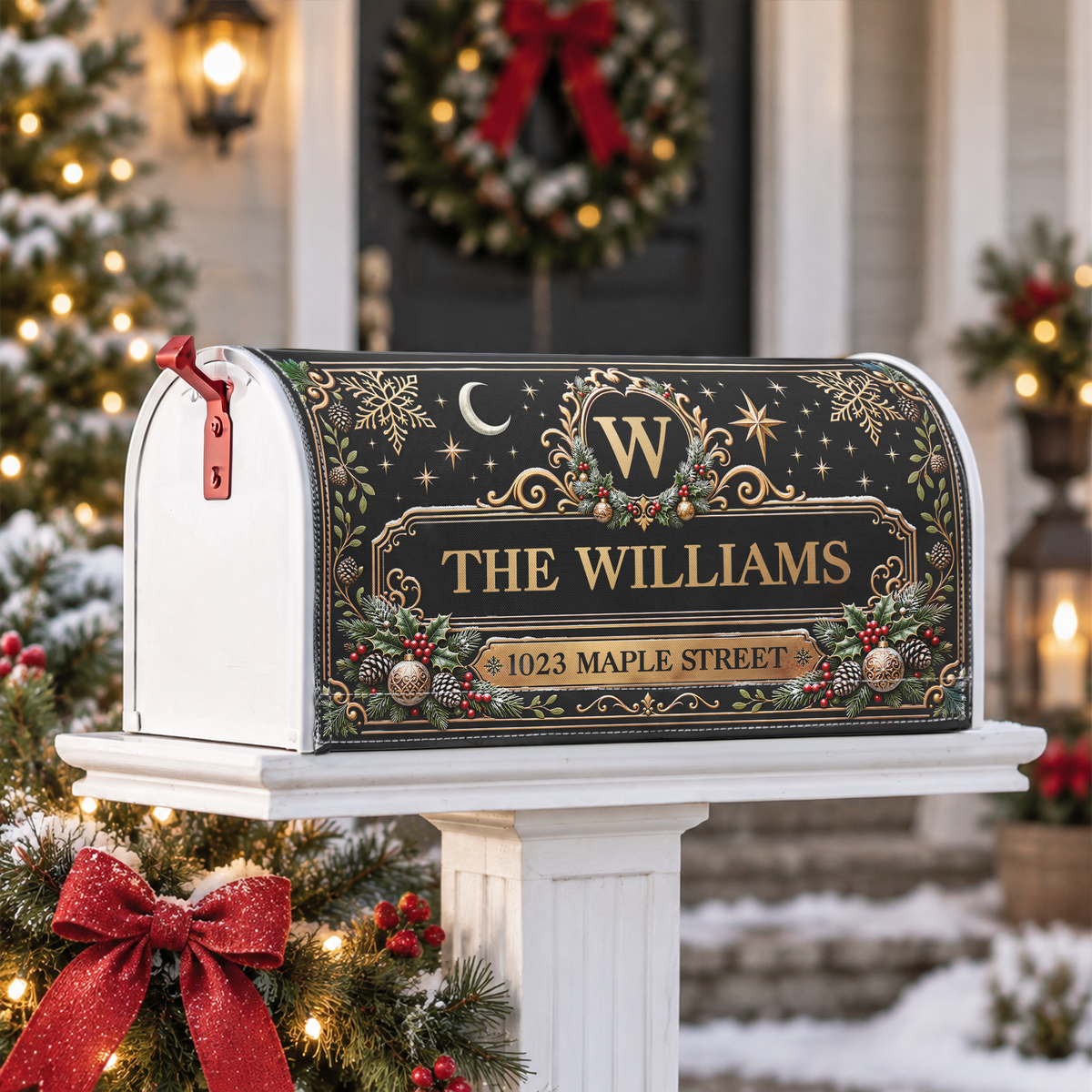 Custom Family Name & Address Christmas Theme- Personalized Mailbox Cover