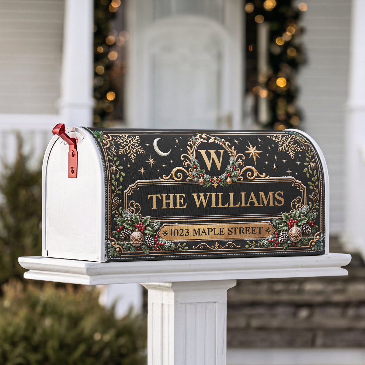 Custom Family Name & Address Christmas Theme- Personalized Mailbox Cover