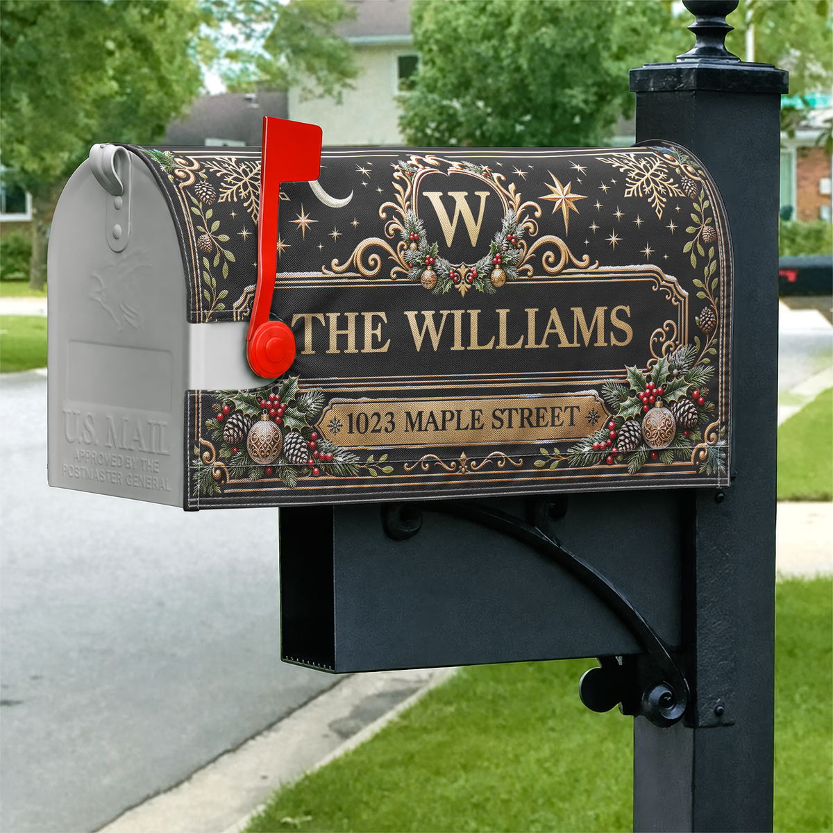 Custom Family Name & Address Christmas Theme- Personalized Mailbox Cover