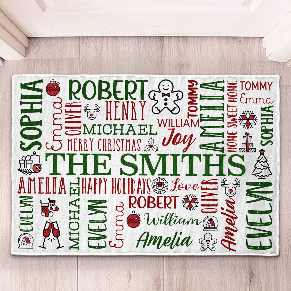 Custom Family Name Merry Christmas Home Sweet Home - Personalized Doormat
