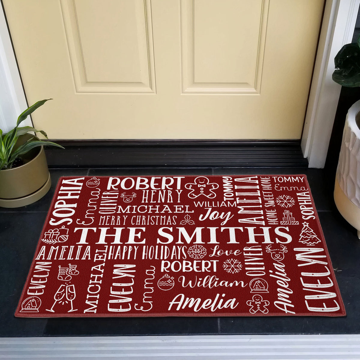 Custom Family Name Merry Christmas Home Sweet Home - Personalized Doormat
