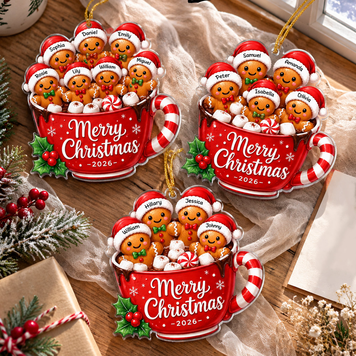 Custom Family Names, Family Xmas, Gingerbread - Personalized Ornament