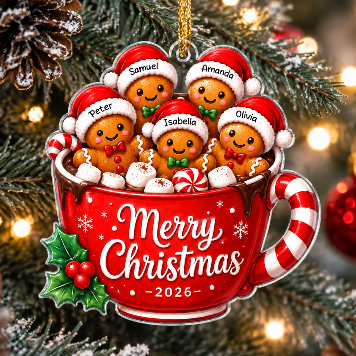 Custom Family Names, Family Xmas, Gingerbread - Personalized Ornament