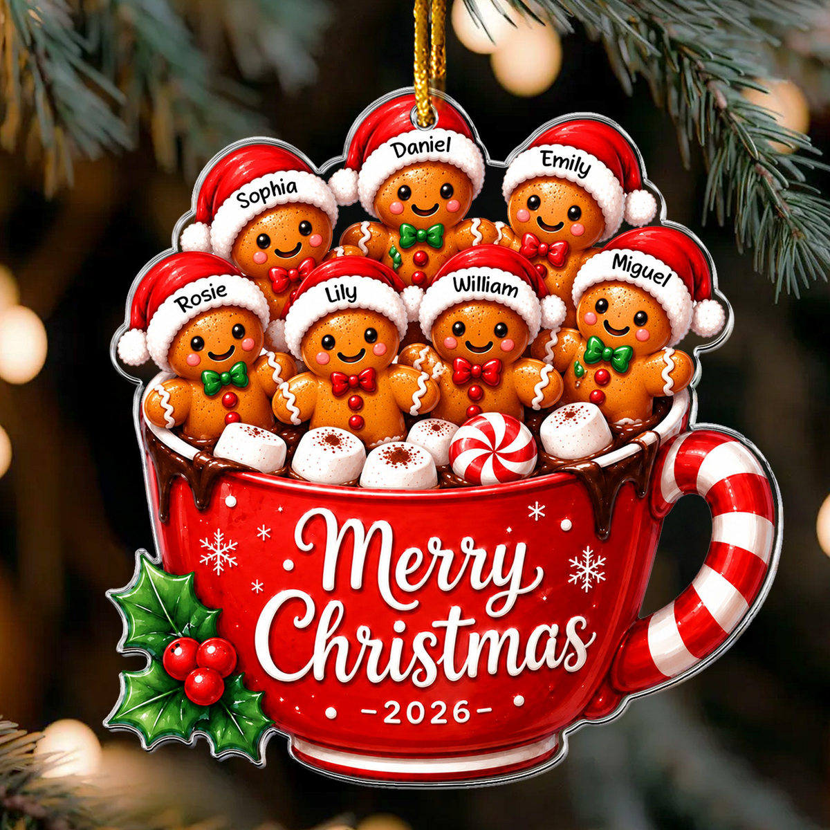 Custom Family Names, Family Xmas, Gingerbread - Personalized Ornament