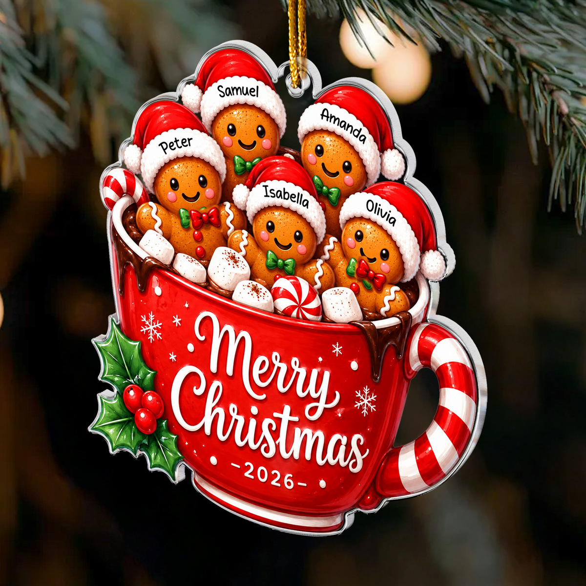 Custom Family Names, Family Xmas, Gingerbread - Personalized Ornament