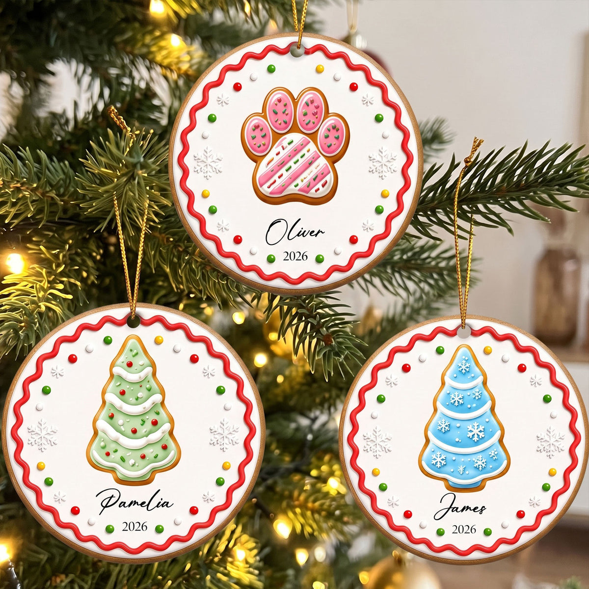 Custom Family Names, Kid Names On Christmas Tree Gingerbread - Personalized Ornament