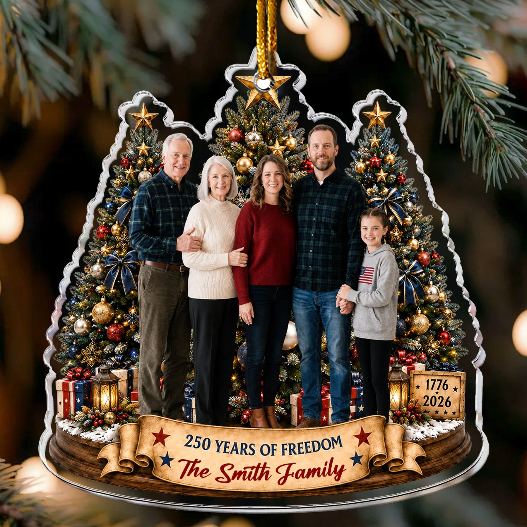 Custom Family Photo Christmas 250 Anniversary - Personalized Ornament