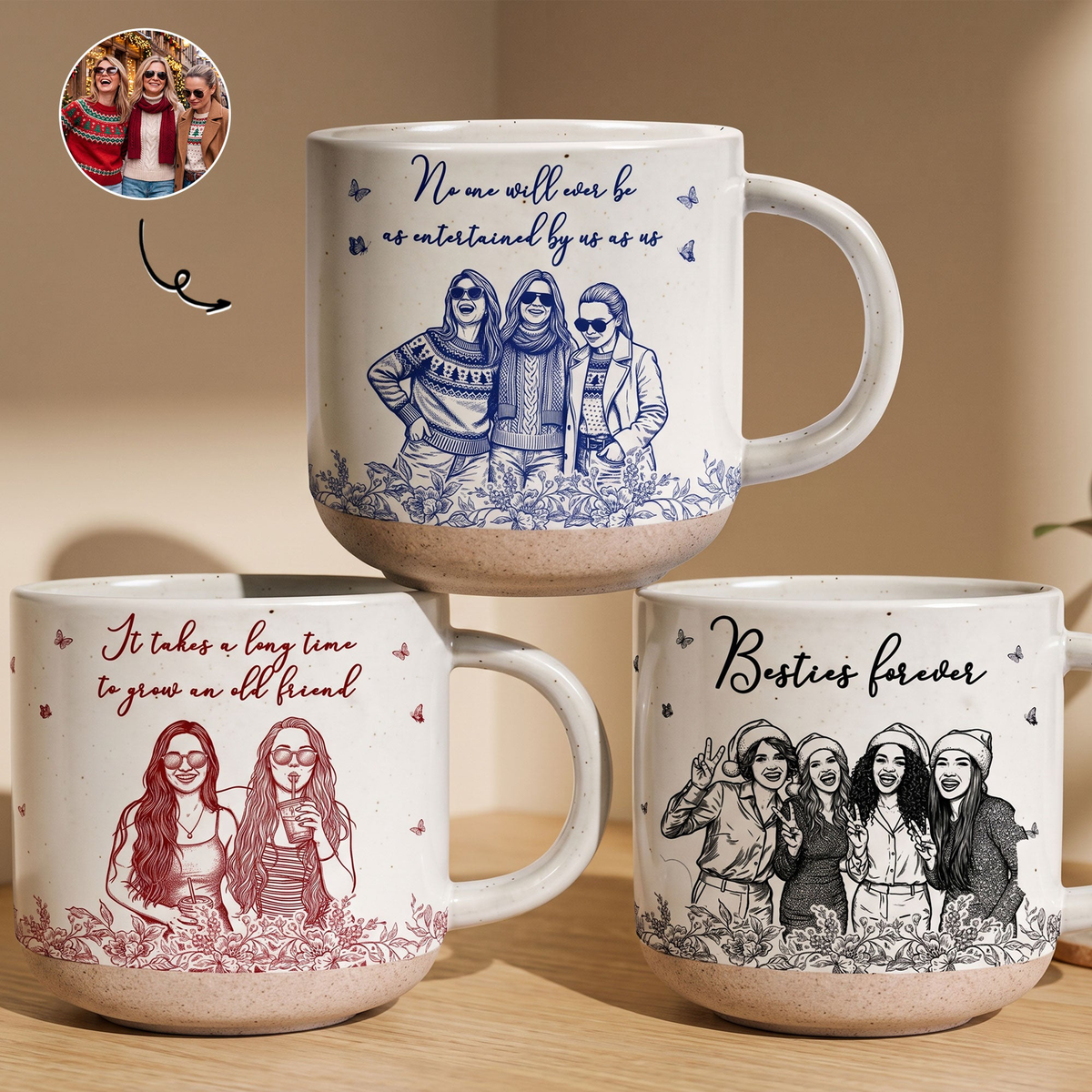 Custom Friends Photo No One Will Ever Be As Entertained By Us As Us - Personalized Mug