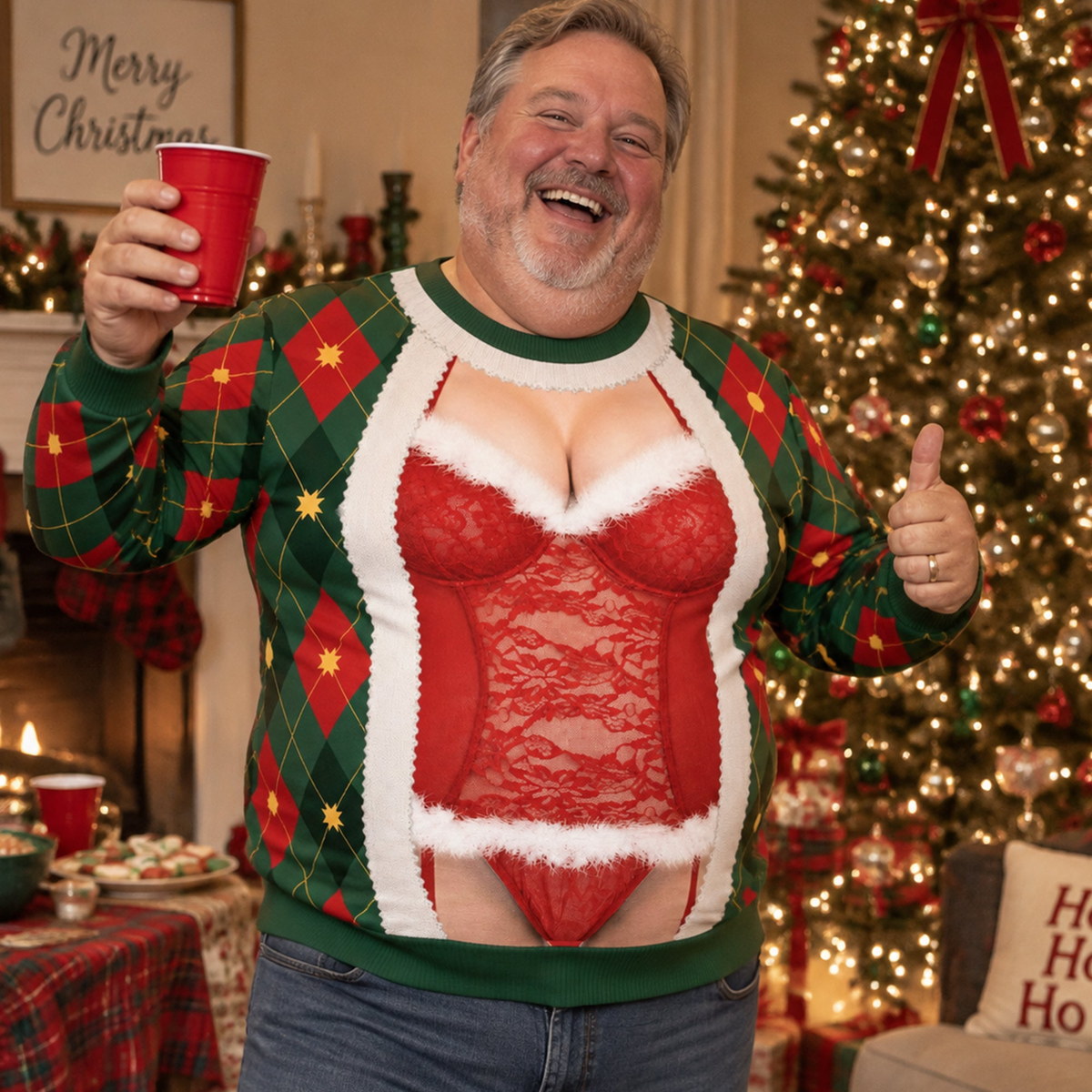 Custom Funny Christmas Sweater, Corset Novelty Knitted Pullover, Ugly Holiday Gift - Personalized Sweater