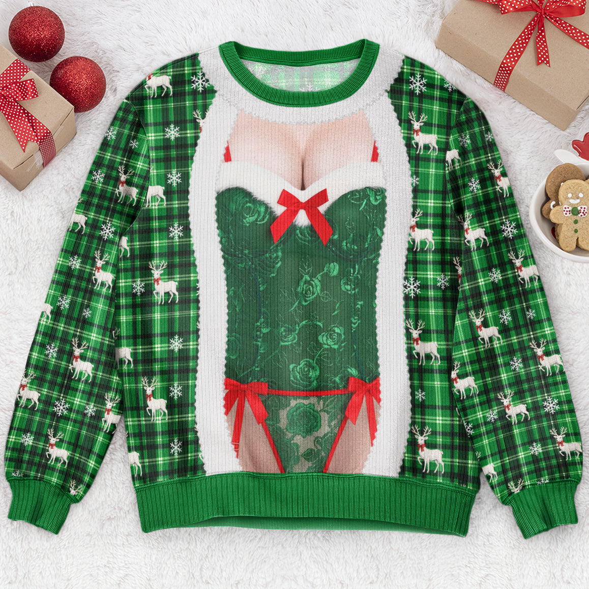 Custom Funny Christmas Sweater, Corset Novelty Knitted Pullover, Ugly Holiday Gift - Personalized Sweater