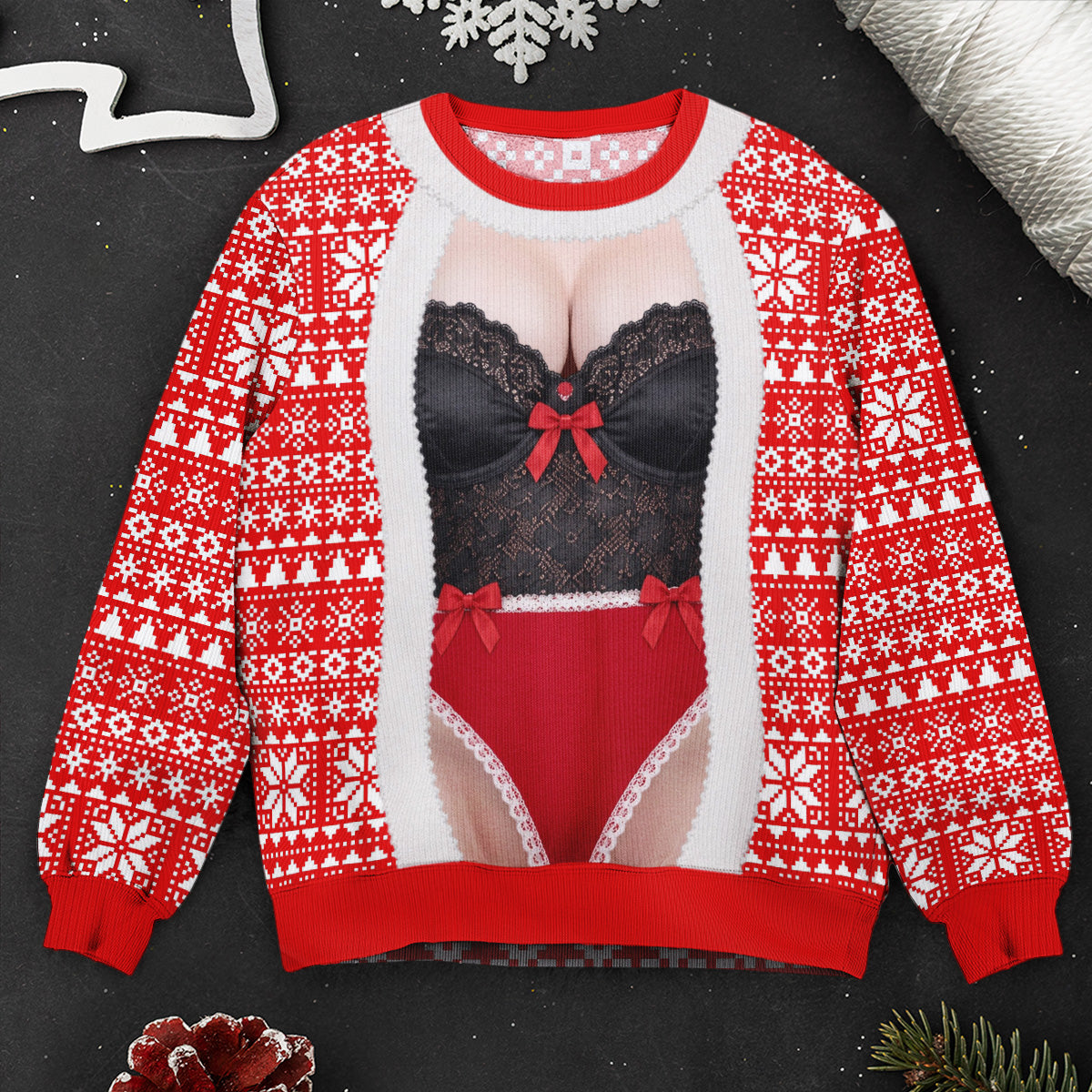 Custom Funny Christmas Sweater, Corset Novelty Knitted Pullover, Ugly Holiday Gift - Personalized Sweater