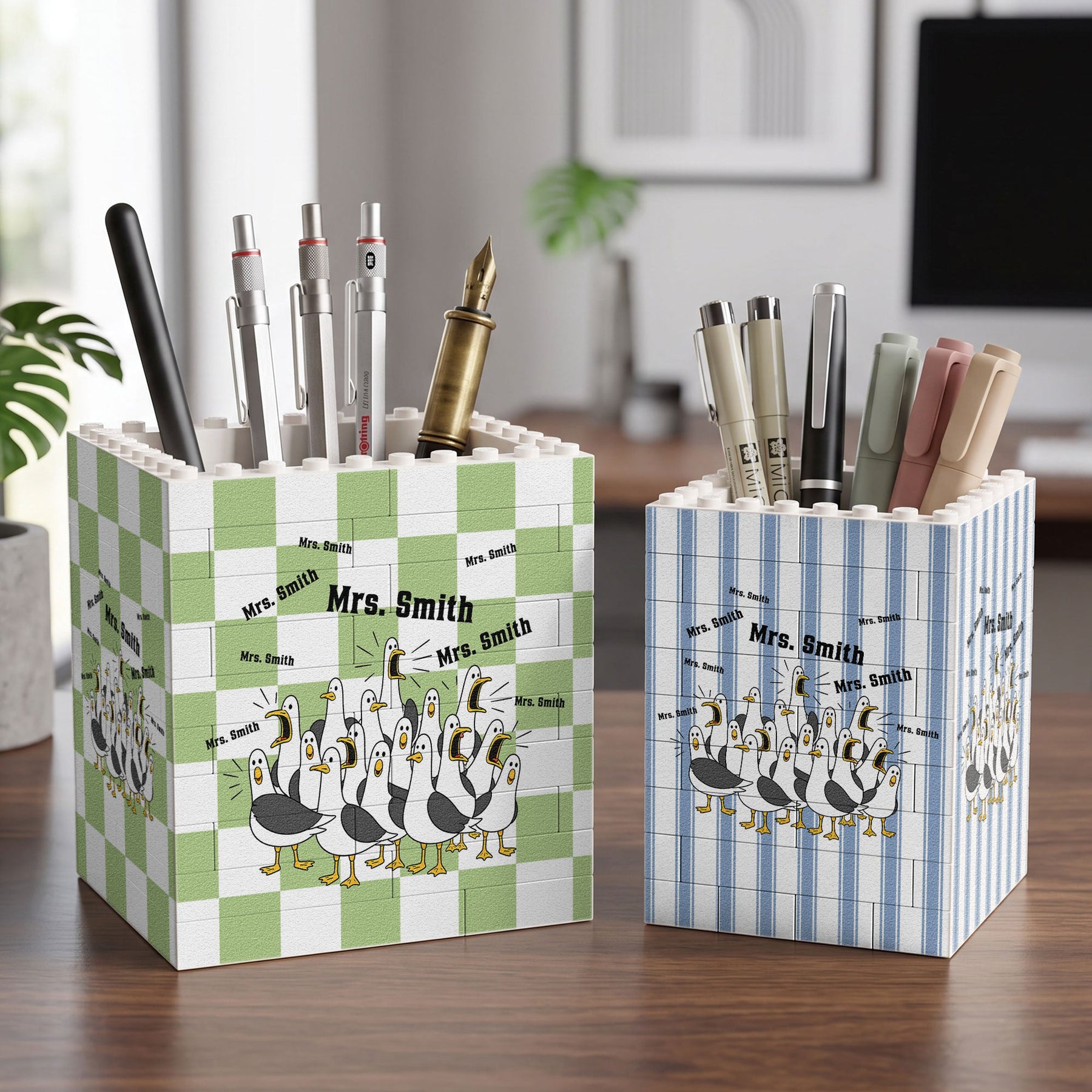 Custom Funny Seagulls Teacher - Personalized Pen Holder
