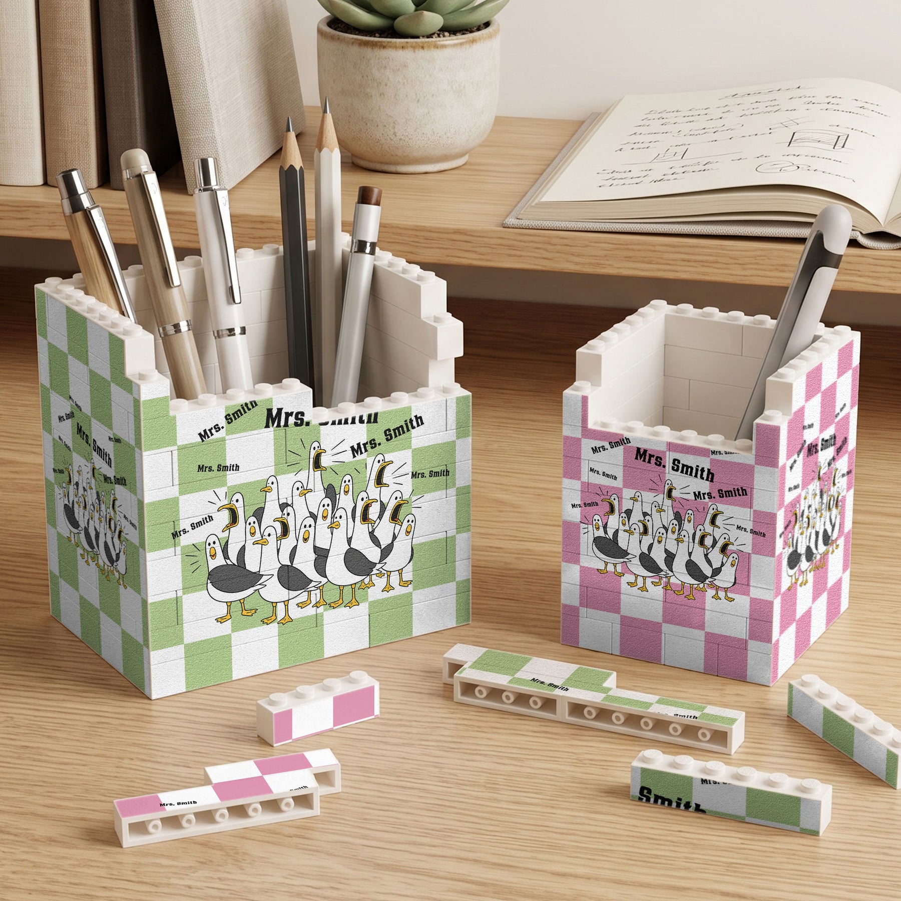 Custom Funny Seagulls Teacher - Personalized Pen Holder