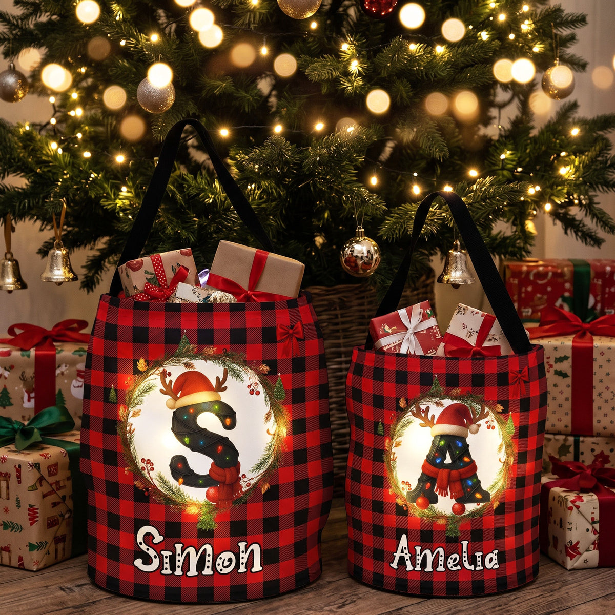 Custom Initial Letter Christmas Gift Bag, Christmas Bag With Name, Holiday Gift Bag, Santa Gift Bag, Family Christmas Sack - Personalized Basket