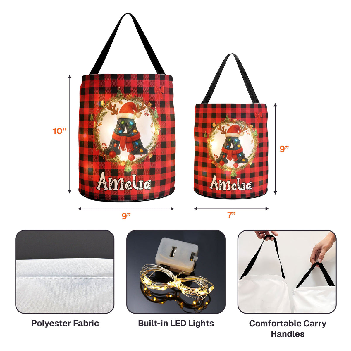Custom Initial Letter Christmas Gift Bag, Christmas Bag With Name, Holiday Gift Bag, Santa Gift Bag, Family Christmas Sack - Personalized Basket