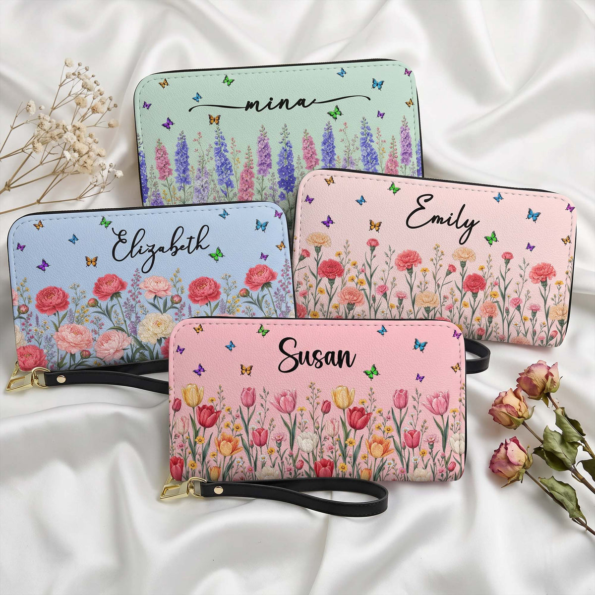 Custom Name & Birth Flower For Her, Teacher, Coworkers, Boss, Friends - Personalized Wallet