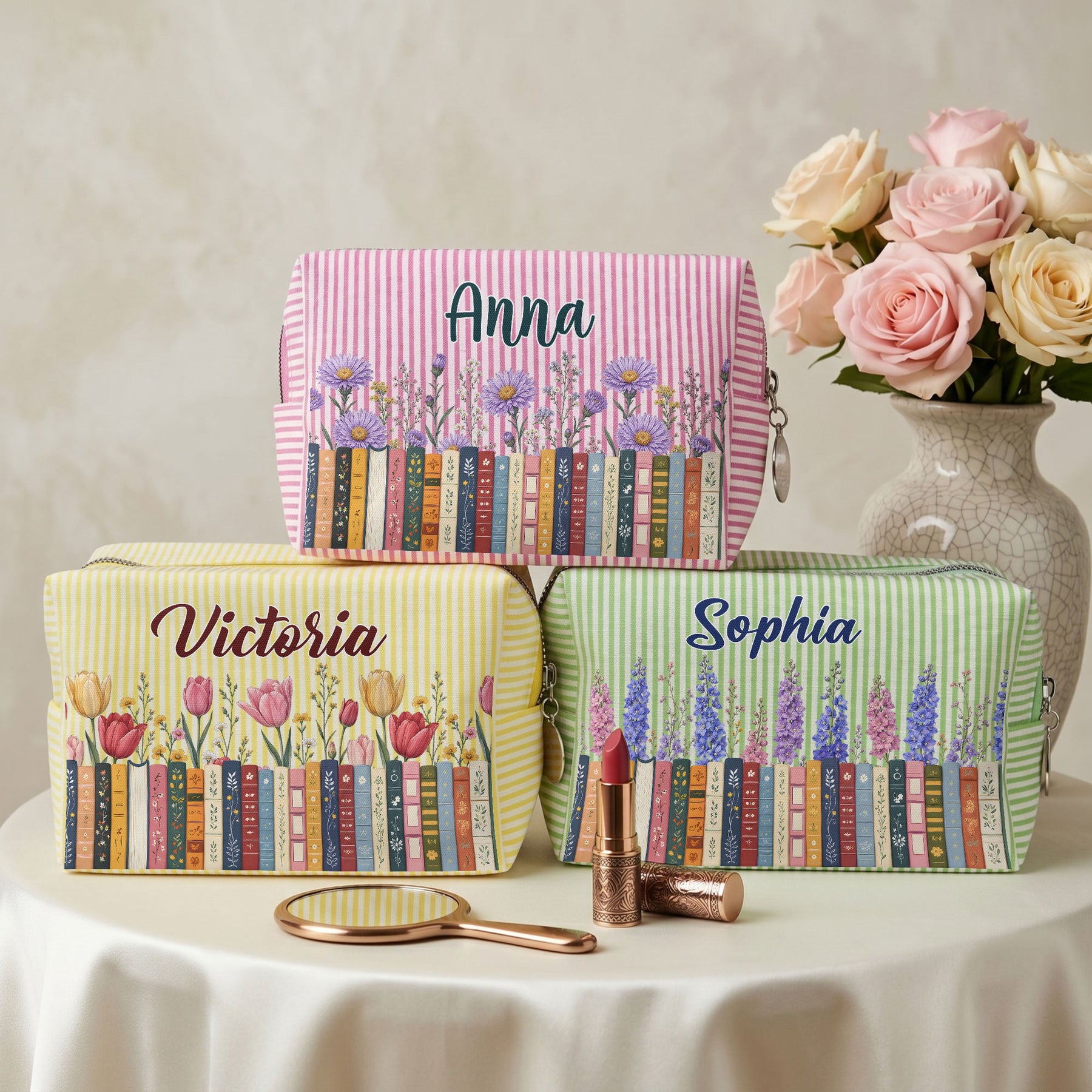 Custom Name & Birth Flower For Teachers, Friends, Coworkers, Boss - Personalized Makeup Bag