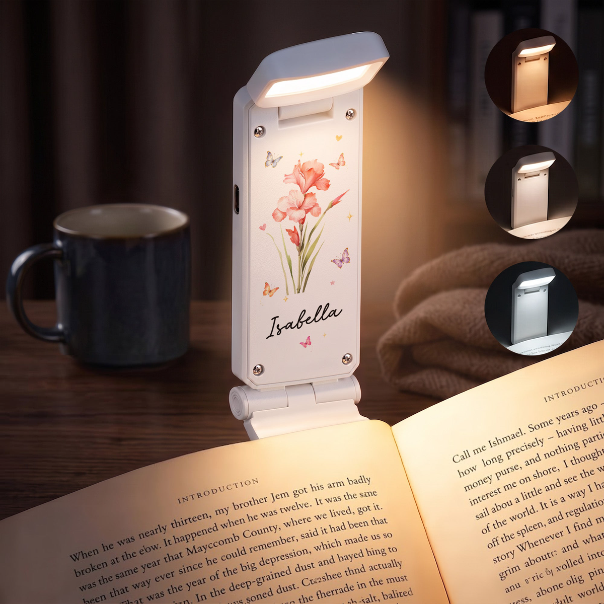 Custom Name & Birth Flower Gifr Fo Book Lovers, Bookworm - Personalized Reading Lamp