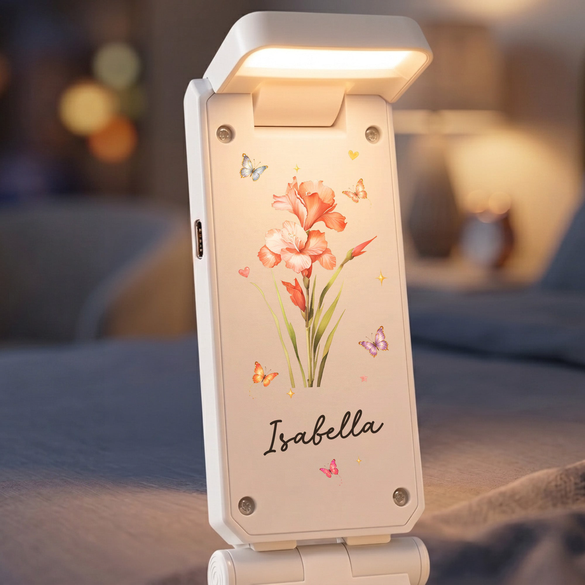 Custom Name & Birth Flower Gifr Fo Book Lovers, Bookworm - Personalized Reading Lamp