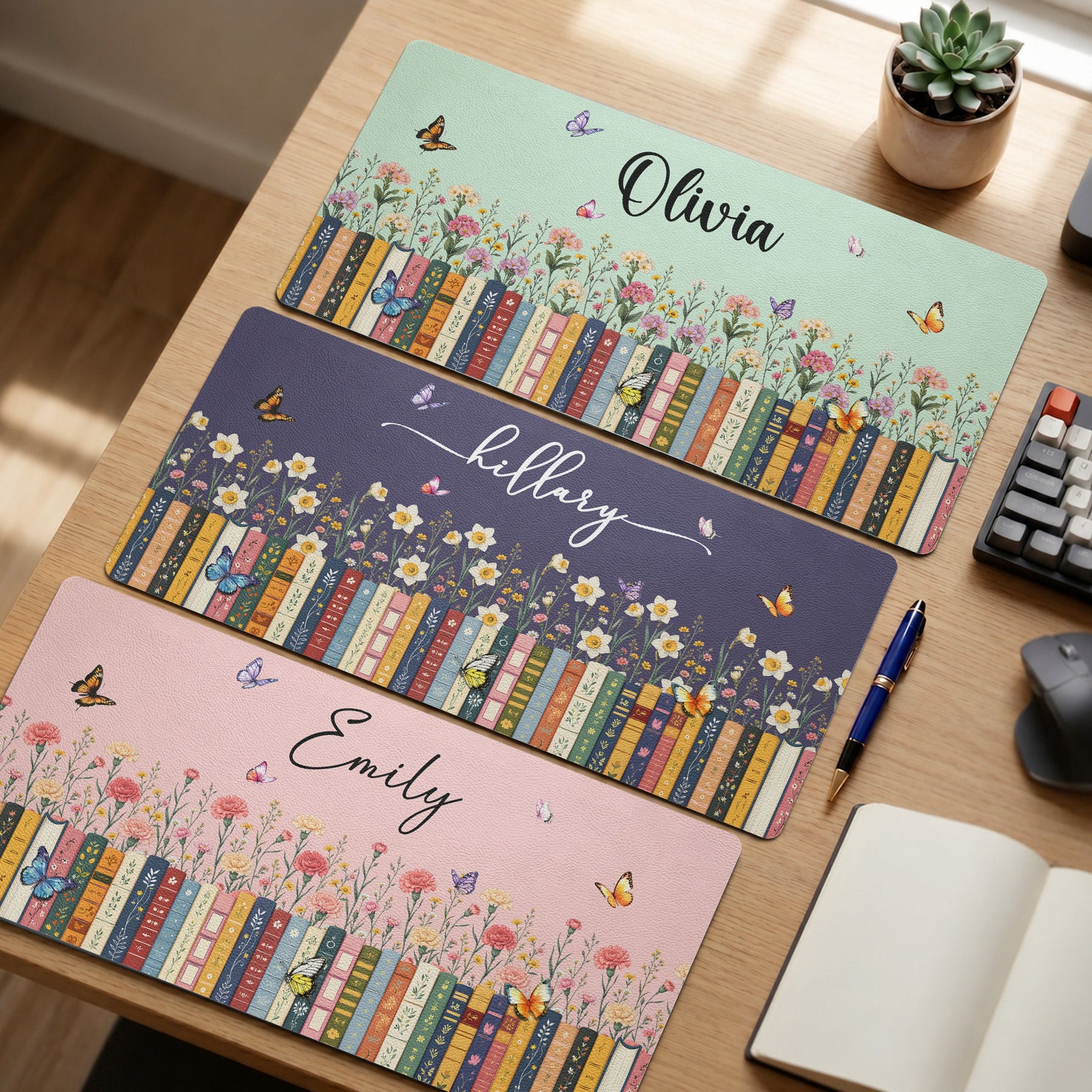 Custom Name & Birthflower For Book Lovers, Book Clubs - Personalized Desk Mat