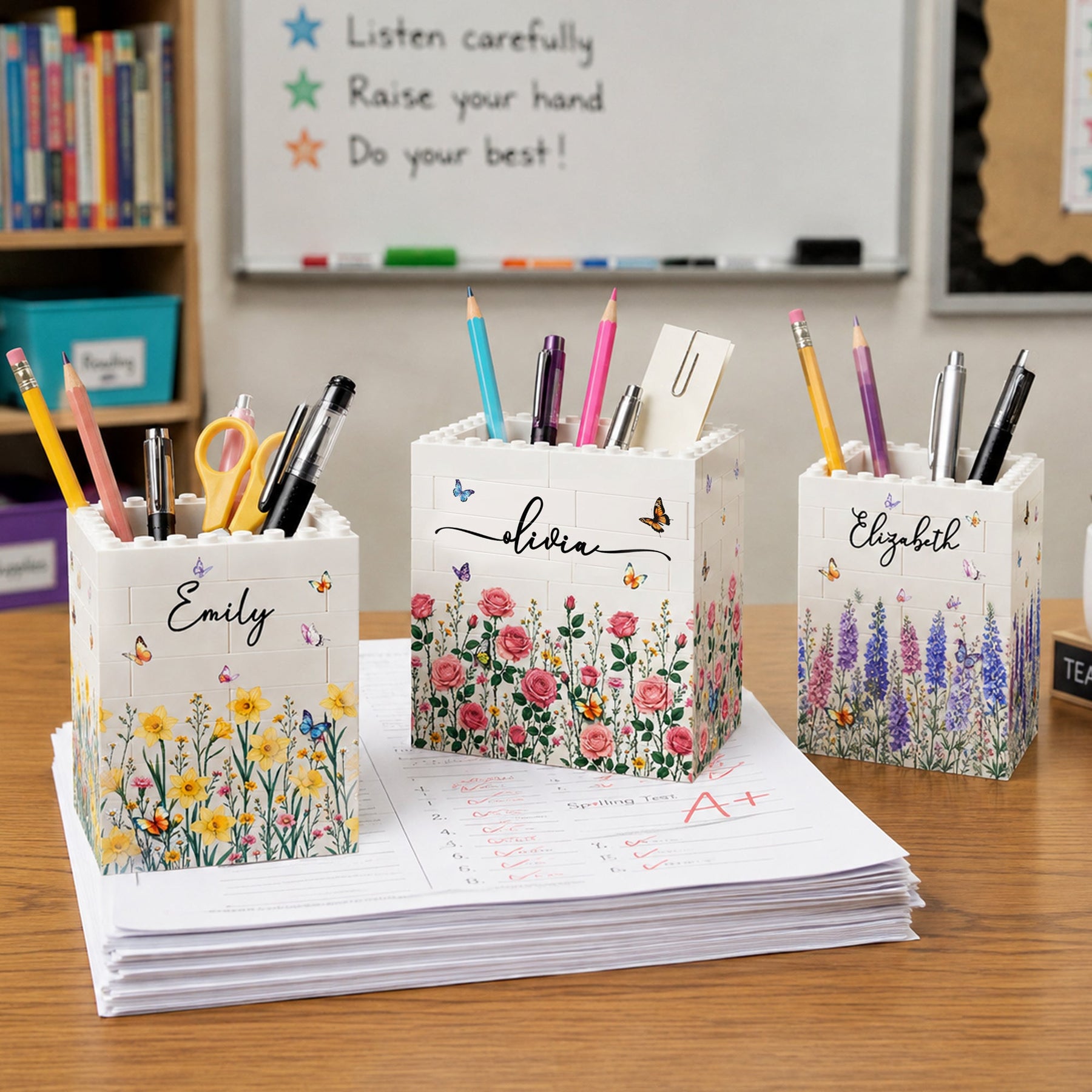 Custom Birth Flower & Name Notebook Gift For Her - Personalized Pen Holder
