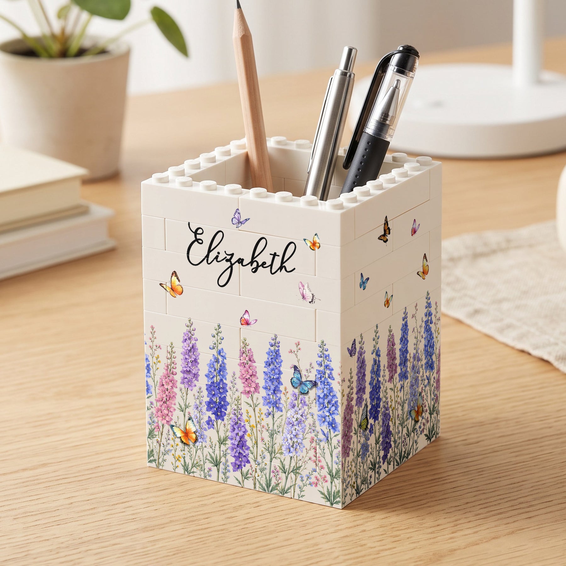 Custom Birth Flower & Name Notebook Gift For Her - Personalized Pen Holder