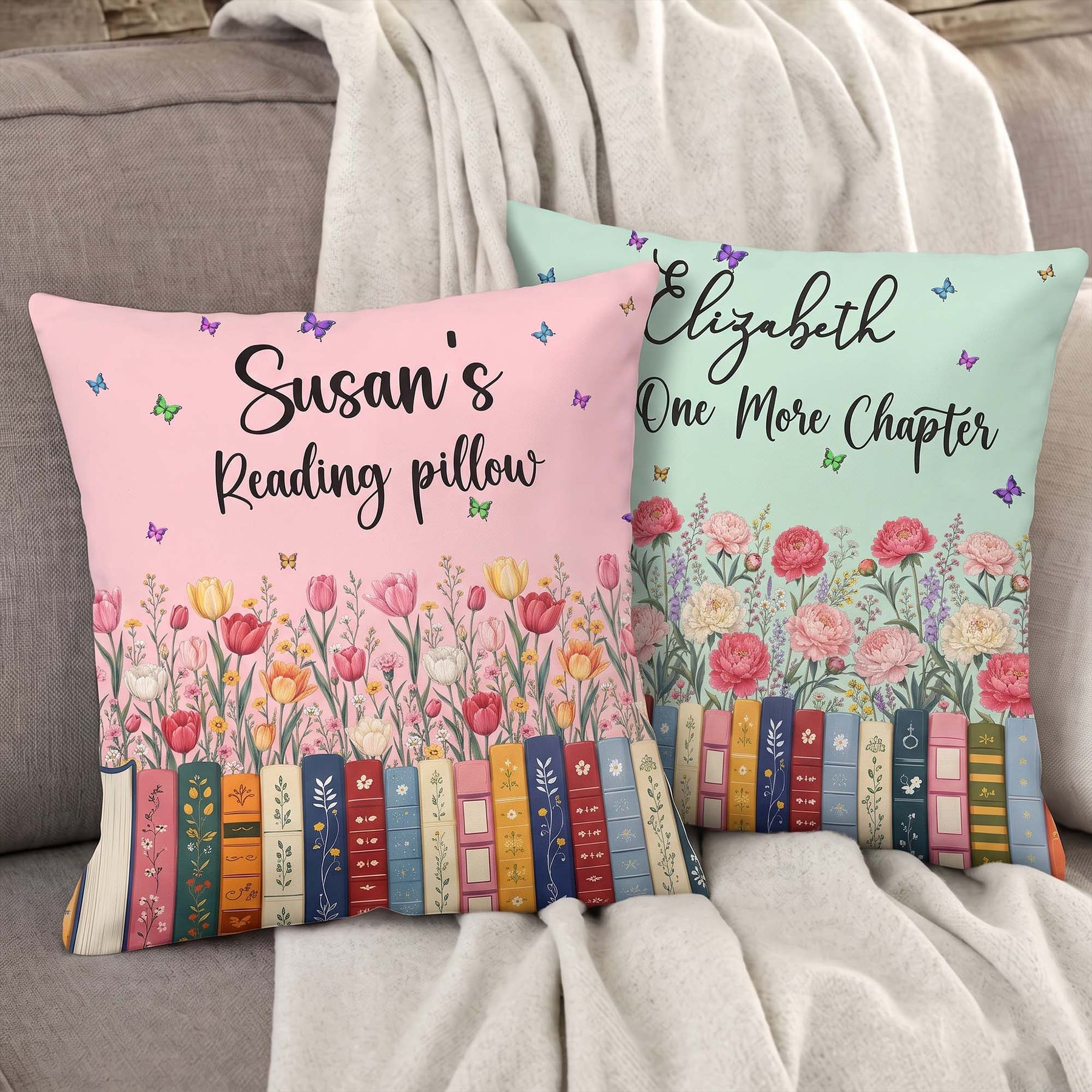 Custom Name & Birthflower For Book Lovers, Book Clubs - Personalized Pillow