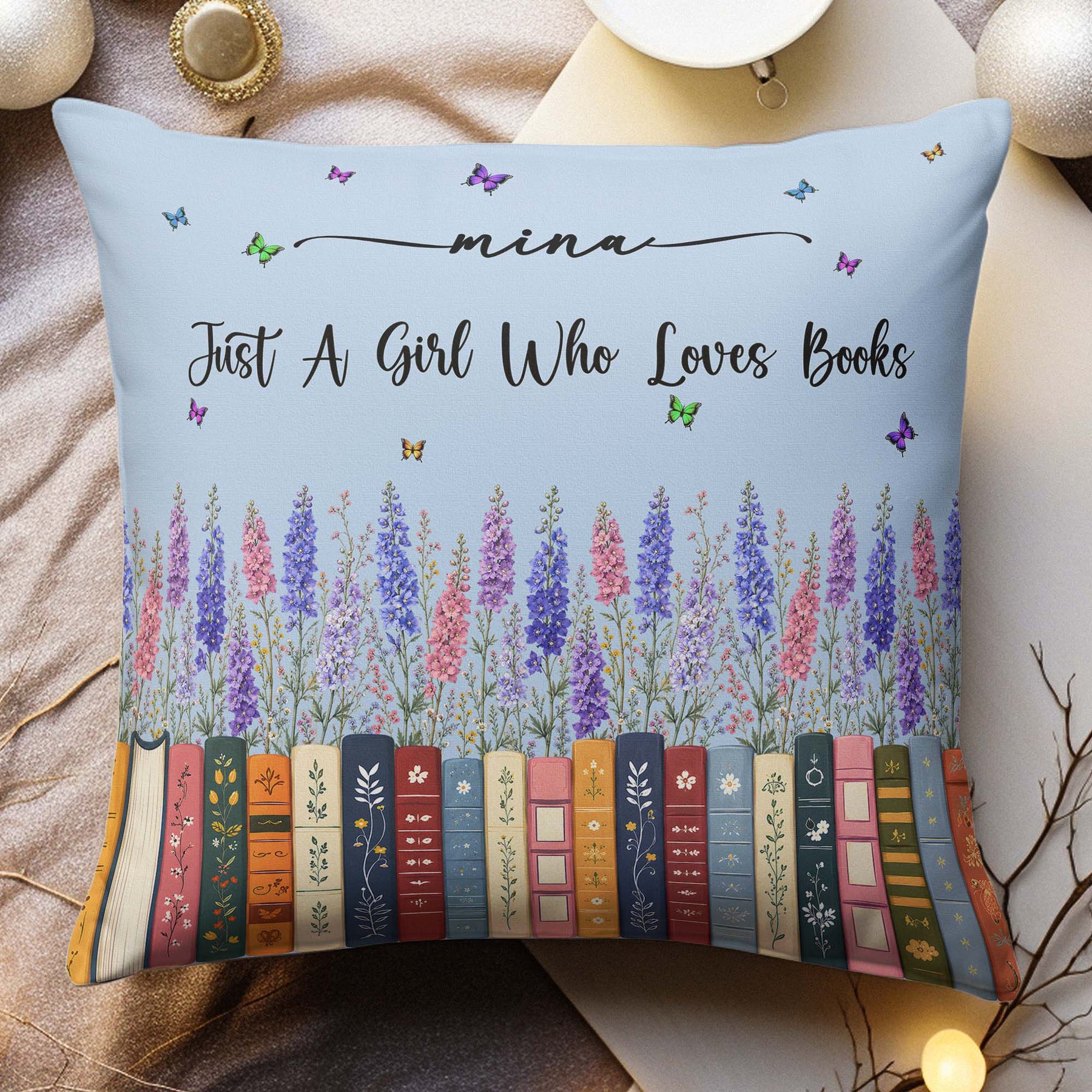 Custom Name & Birthflower For Book Lovers, Book Clubs - Personalized Pillow