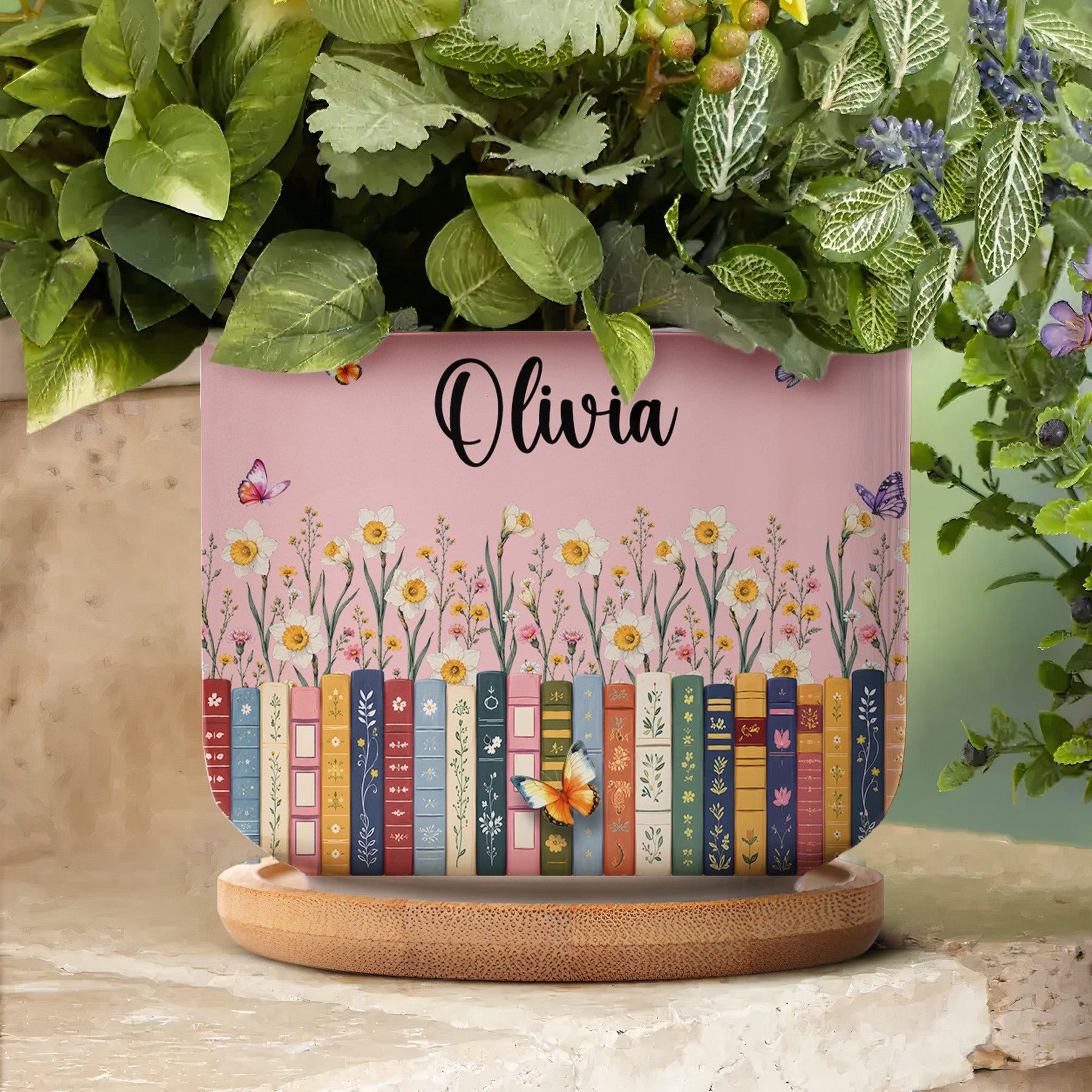Custom Name & Birthflower For Book Lovers, Book Clubs - Personalized Plant Pot