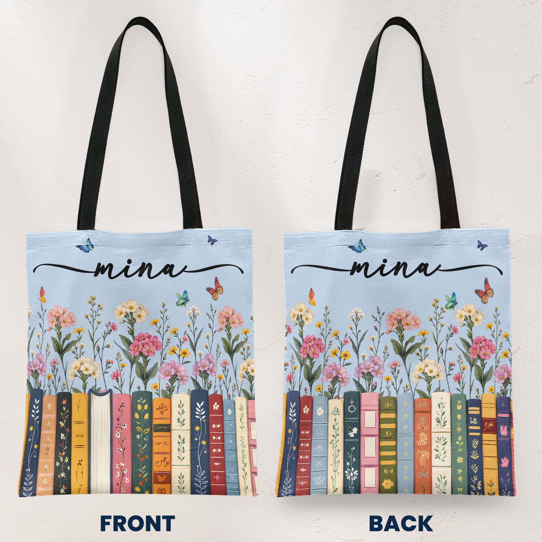 Custom Name & Birthflower For Book Lovers, Book Clubs - Personalized Tote Bag