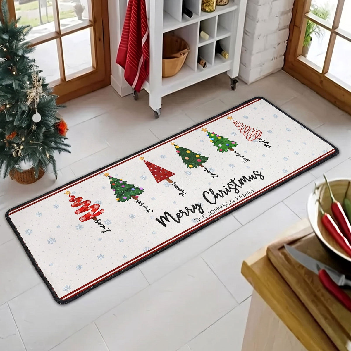 Custom Name Christmas Tree Entryway Living Room Decor - Personalized Runner Rug