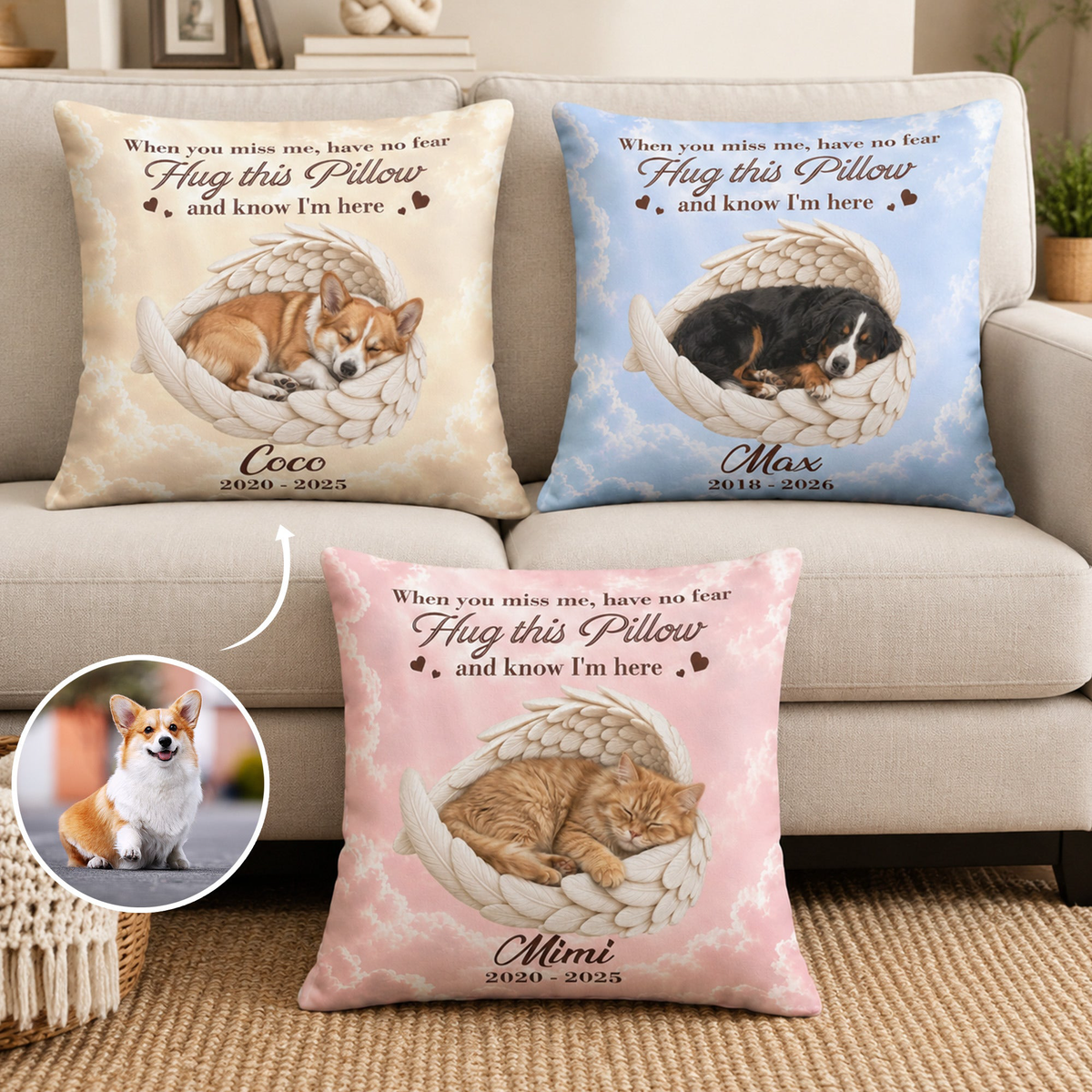 Custom Pet Angel Wings Hug This Pillow & Know I'm Here - Personalized Pillow