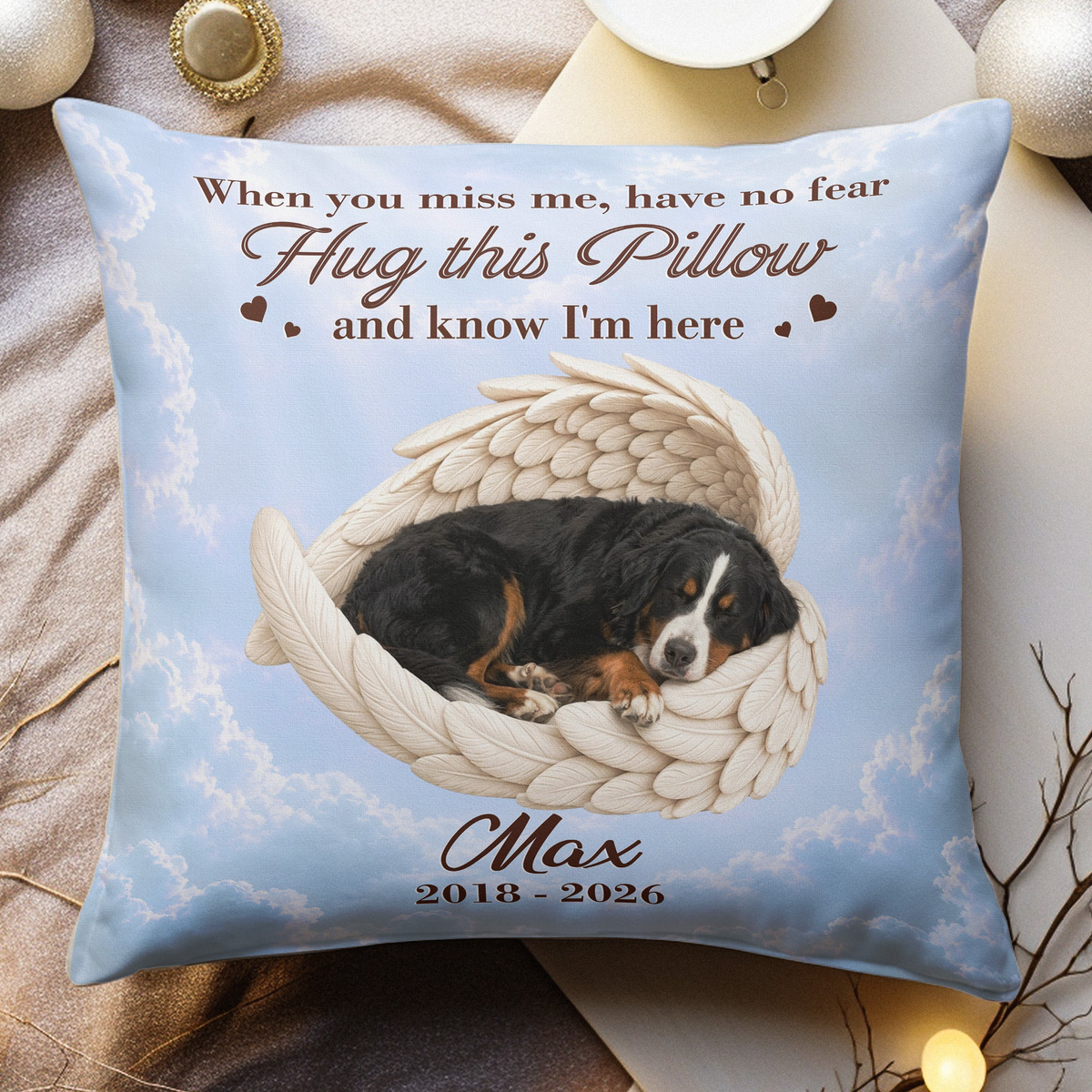 Custom Pet Angel Wings Hug This Pillow & Know I'm Here - Personalized Pillow